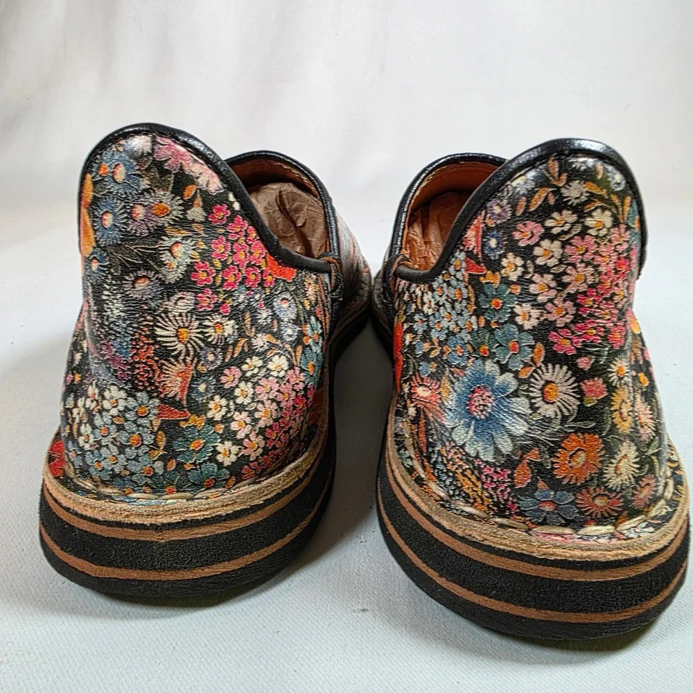 Floral Leather Huaraches Multicolor Womens 9 Slip On Loafers Boho Cottagecore